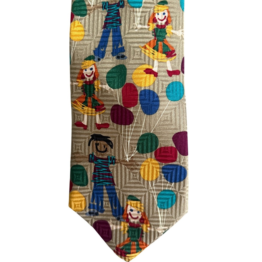 Johns Hopkins Childrens Center Silk Tie Baltimore MD Kids Balloons Tan Mens